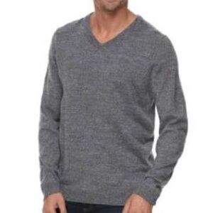 Apt 9 Men’s Gray Merino Wool Blend V Neck Sweater NWT